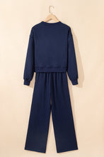 Load image into Gallery viewer, Dirty blue Varsity Striped Detail Crewneck Pullover Elastic Sweatpants 2pcs Outfit
