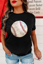 Load image into Gallery viewer, Black Heat Transfer Baseball Print Cotton Blend T Shirt
