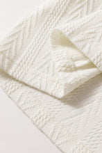 Load image into Gallery viewer, Beige Floral Patchwork Textured Knit Drawstring V Neck Blouse
