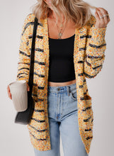 Load image into Gallery viewer, Beige Striped Pom Pom Knit Open Front Long Cardigan
