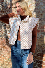 Load image into Gallery viewer, Khaki Contrast Plaid Quilted Button Zip Up Vest
