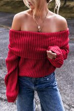 Load image into Gallery viewer, Racing Red Off-the-shoulder Knit Sweater
