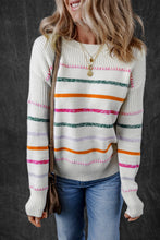 Load image into Gallery viewer, White Colorful Striped Ribbed Trim Sweater
