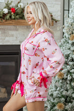 Load image into Gallery viewer, Pink Nutcracker Print Contrast Trim Tied up Bow Silky 2pcs Pajama Set
