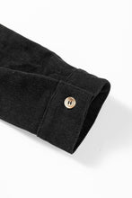 Load image into Gallery viewer, Black Corduroy Half Button Collared Long Sleeve Mini Dress
