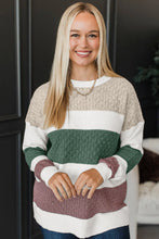 Load image into Gallery viewer, Green Mixed Texture Knit Striped Color Block Loose Sweater
