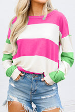 Load image into Gallery viewer, Rose Red Colorblock Striped Drop Shoulder Long Sleeve Top
