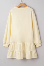 Load image into Gallery viewer, Beige Double Tiered Ruffle Hem Long Sleeve Loose Mini Dress
