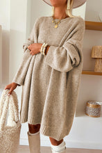 Load image into Gallery viewer, Pale Khaki Exposed Seam Drop Shoulder Oversize Sweater Mini Dress
