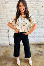 Load image into Gallery viewer, Beige Bow Print Puff Short Sleeve Top
