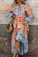 Load image into Gallery viewer, Orange Boho Geometric Printed Long Sleeve Maxi Dress
