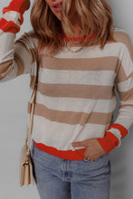 Load image into Gallery viewer, Apricot Colorblock Striped Round Neck Drop Shoulder Sweater
