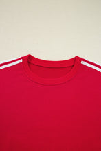 Load image into Gallery viewer, Fiery Red Varsity Striped Detail Crewneck Pullover Elastic Sweatpants 2pcs Outfit
