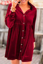 Load image into Gallery viewer, Fiery Red Long Sleeve Ruffle Velvet Button Up Dress
