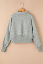 Load image into Gallery viewer, Gray Fleece Lined Zip Up Stand Collar Thumbhole Sleeve Sweatshirt
