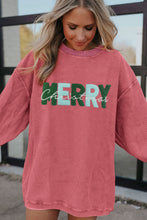 Load image into Gallery viewer, Strawberry Pink MERRY Christmas Chenille Embroidered Corded Sweatshirt

