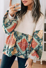 Load image into Gallery viewer, Jet Stream Paisley Geometric Patchwork Crew Neck Loose Fit Top
