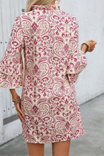 Load image into Gallery viewer, Pink Paisley Print Tiered 3/4 Sleeve Notched Neck Mini Dress
