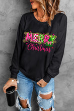 Load image into Gallery viewer, Black MERRY Christmas Playful Letter Print Drop Shoulder Sweatshirt
