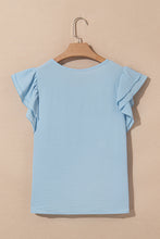 Load image into Gallery viewer, Mist Blue Solid Color Ruffled Short Sleeve Casual Blouse
