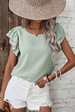 Load image into Gallery viewer, Clearly Aqua Solid Color Ruffled Short Sleeve Casual Blouse
