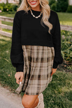 Load image into Gallery viewer, Black Plaid Patchwork High Waist Sweatshirt Mini Dress

