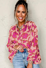 Load image into Gallery viewer, Pink Floral Print Batwing Sleeve Buttoned Loose Fit Shirt
