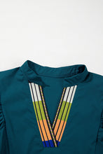 Load image into Gallery viewer, Blue Sapphire Colorblock Split V Neck Puff Sleeve Mini Dress
