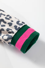 Load image into Gallery viewer, Gray V Neck Leopard Long Sleeve Top Striped Webbing Patchwork Drawstring Pant Set
