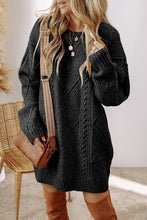 Load image into Gallery viewer, Black Cable Knit Drop Shoulder Loose Fit Sweater Dress
