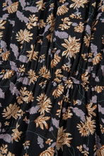 Load image into Gallery viewer, Black Floral Deep V Neck Smocked Bust Bubble Sleeve Babydoll Dress
