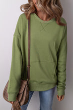 Load image into Gallery viewer, Vineyard Green Drop Shoulder Crisscross Stitching Pocketed Loose Sweatshirt
