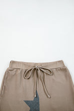 Load image into Gallery viewer, Khaki Retro Star Print Loose Long Sleeve Drawstring Wide Leg 2pcs Lounge Set
