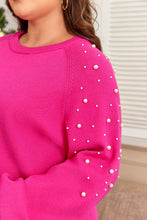 Load image into Gallery viewer, Strawberry Pink Pearled Decor Raglan Sleeve Plus Size Sweater
