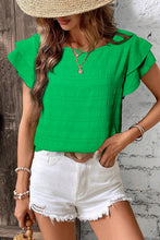 Load image into Gallery viewer, Dark Green Textured Ruffled Sleeve Round Neck Top

