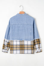 Load image into Gallery viewer, Khaki Plaid Patchwork Buttoned Oversized Denim Jacket
