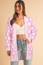 Load image into Gallery viewer, Pink Rhombus Pattern Knit Open Front Pocketed Cardigans

