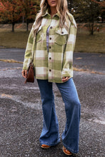 Load image into Gallery viewer, Sage Green Plaid Print Buttoned Flap Pockets Baggy Shacket
