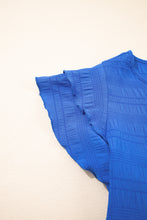 Load image into Gallery viewer, Dark Blue Textured Ruffled Sleeve Round Neck Top
