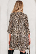 Load image into Gallery viewer, Khaki Leopard 3/4 Sleeve V Neck Swing Dress
