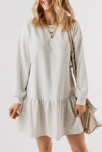 Load image into Gallery viewer, White Solid Color Puff Sleeve Ruffle Hem Mini Dress
