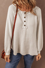 Load image into Gallery viewer, Oatmeal Waffle Knit Buttoned Front Raglan Sleeve Loose Blouse
