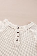 Load image into Gallery viewer, Oatmeal Waffle Knit Buttoned Front Raglan Sleeve Loose Blouse
