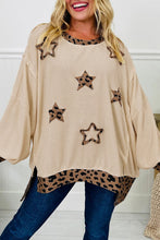 Load image into Gallery viewer, Beige Contrast Leopard Star Patchwork Detail Raw Seam Baggy Sweatshirt
