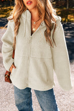Load image into Gallery viewer, Beige Fleece Zip Up Drawstring Hooded Pocketed Jacket
