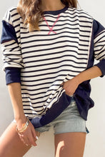 Load image into Gallery viewer, White Stripe Color Block Exposed Seam Loose Fit Sweatshirt
