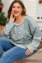 Load image into Gallery viewer, Mist Green Stars Patchwork Round Neck Plus Size T Shirt
