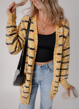 Load image into Gallery viewer, Beige Striped Pom Pom Knit Open Front Long Cardigan
