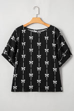Load image into Gallery viewer, Black Bow Print Puff Short Sleeve Top
