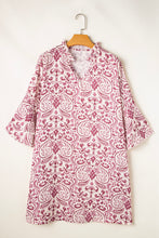 Load image into Gallery viewer, Pink Paisley Print Tiered 3/4 Sleeve Notched Neck Mini Dress
